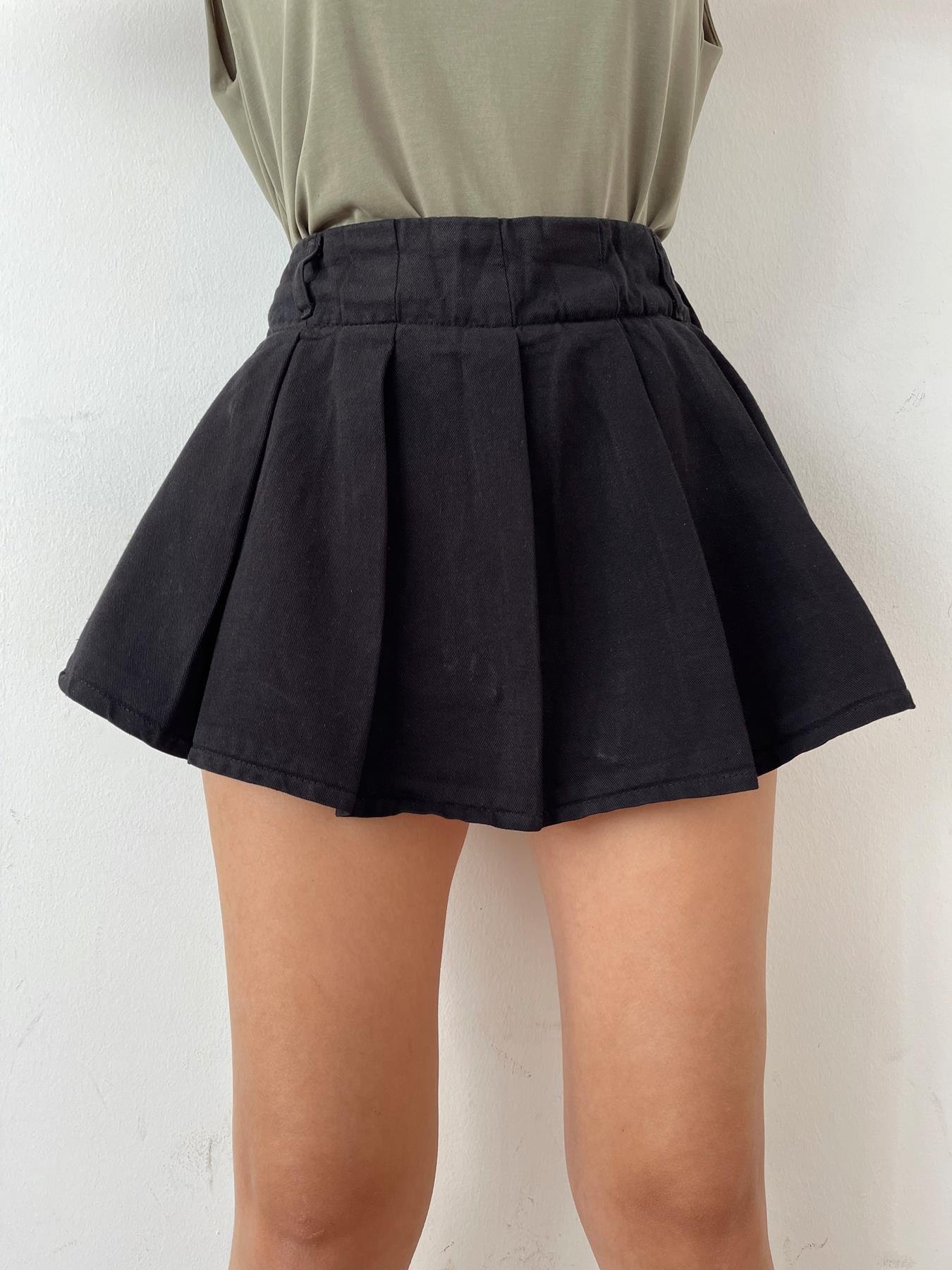 Pileli Şort Etek SİYAH