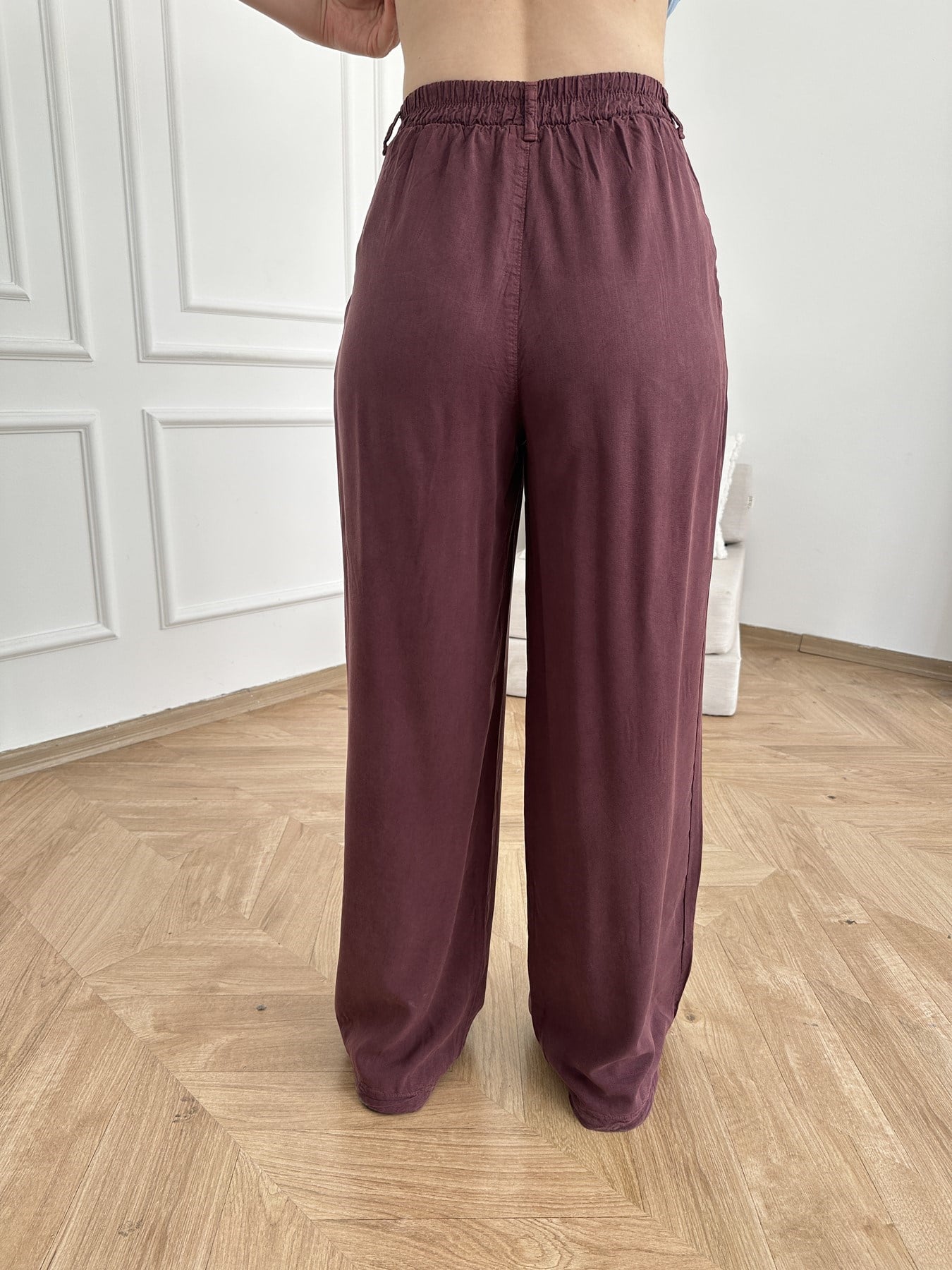 Pileli Tensel Pantolon Mürdüm