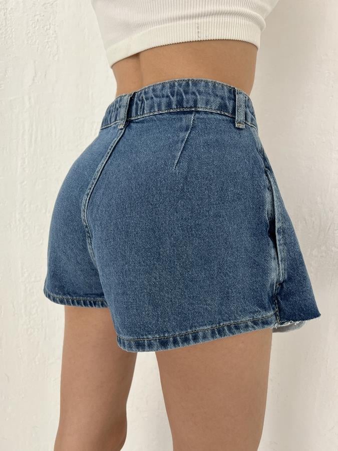 Plise Jean Şort Etek MAVİ