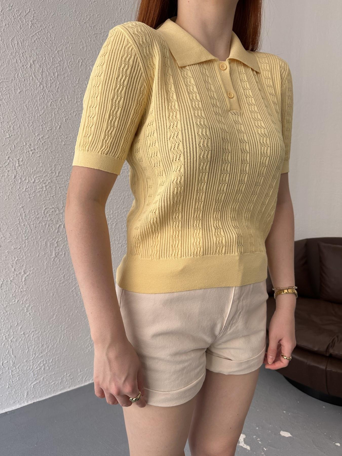 Polo Yaka Ajurlu Bluz Sarı
