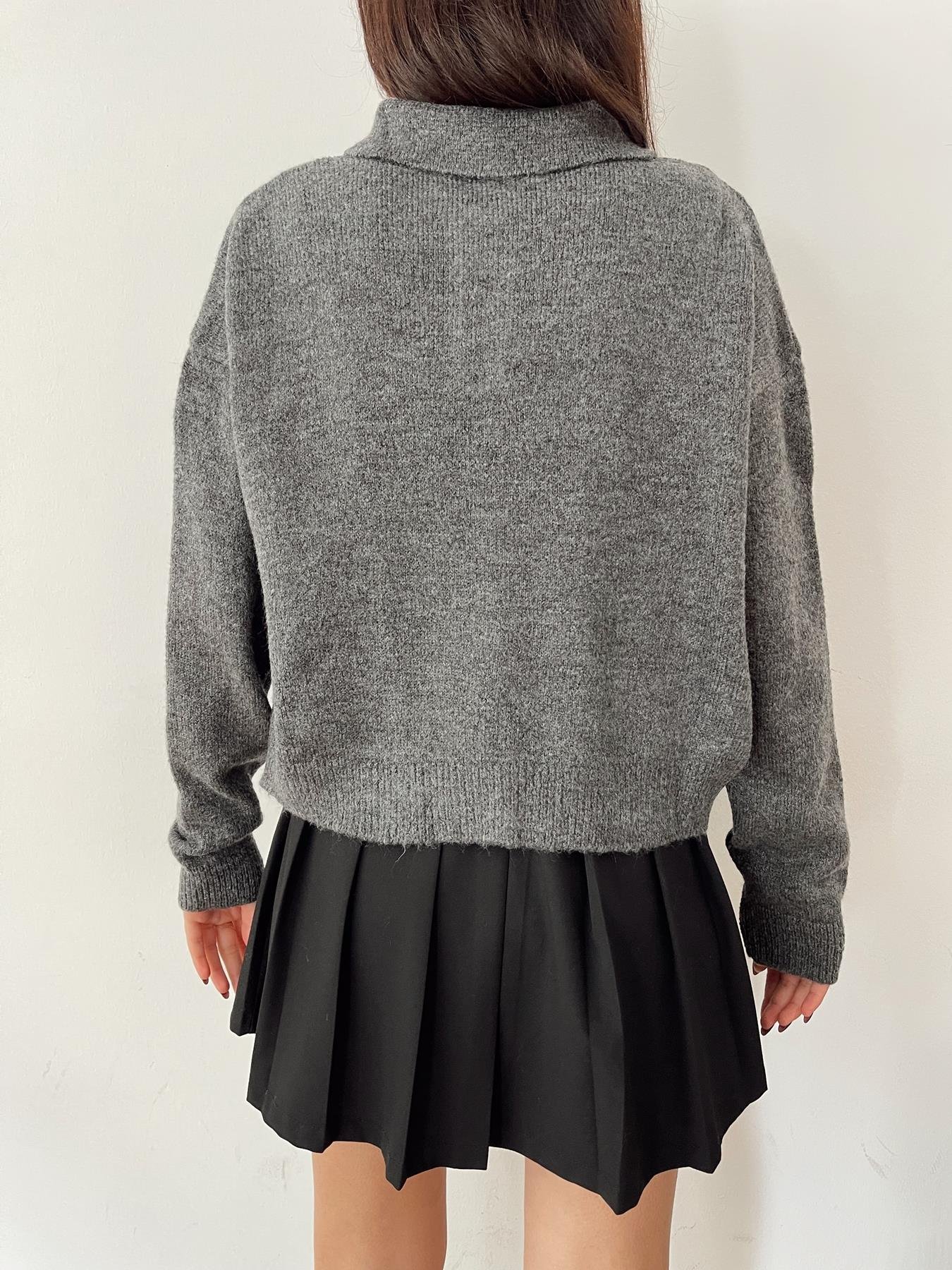 Polo Yaka Düğmeli Kazak ANTRASİT