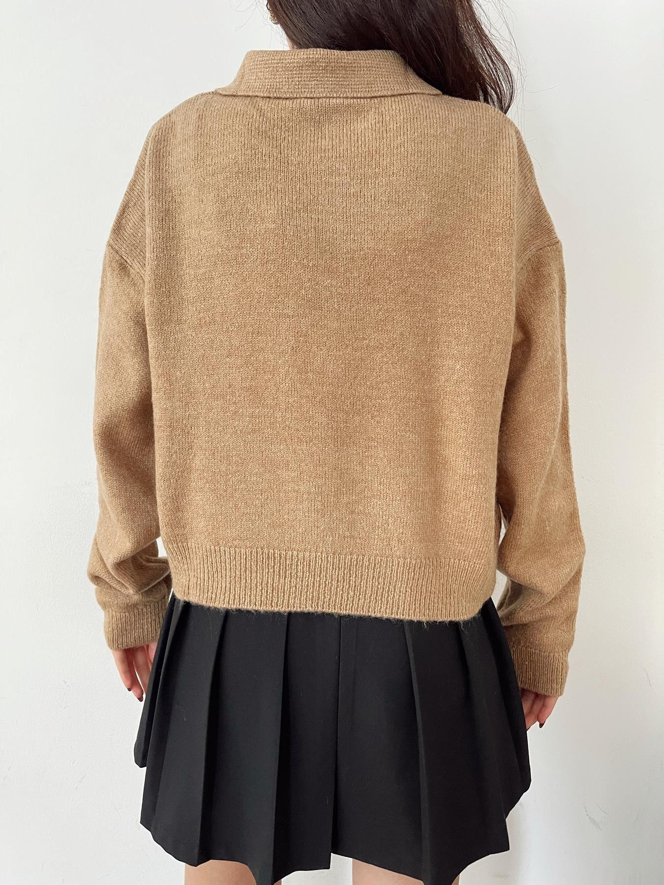 Polo Yaka Düğmeli Kazak CAMEL