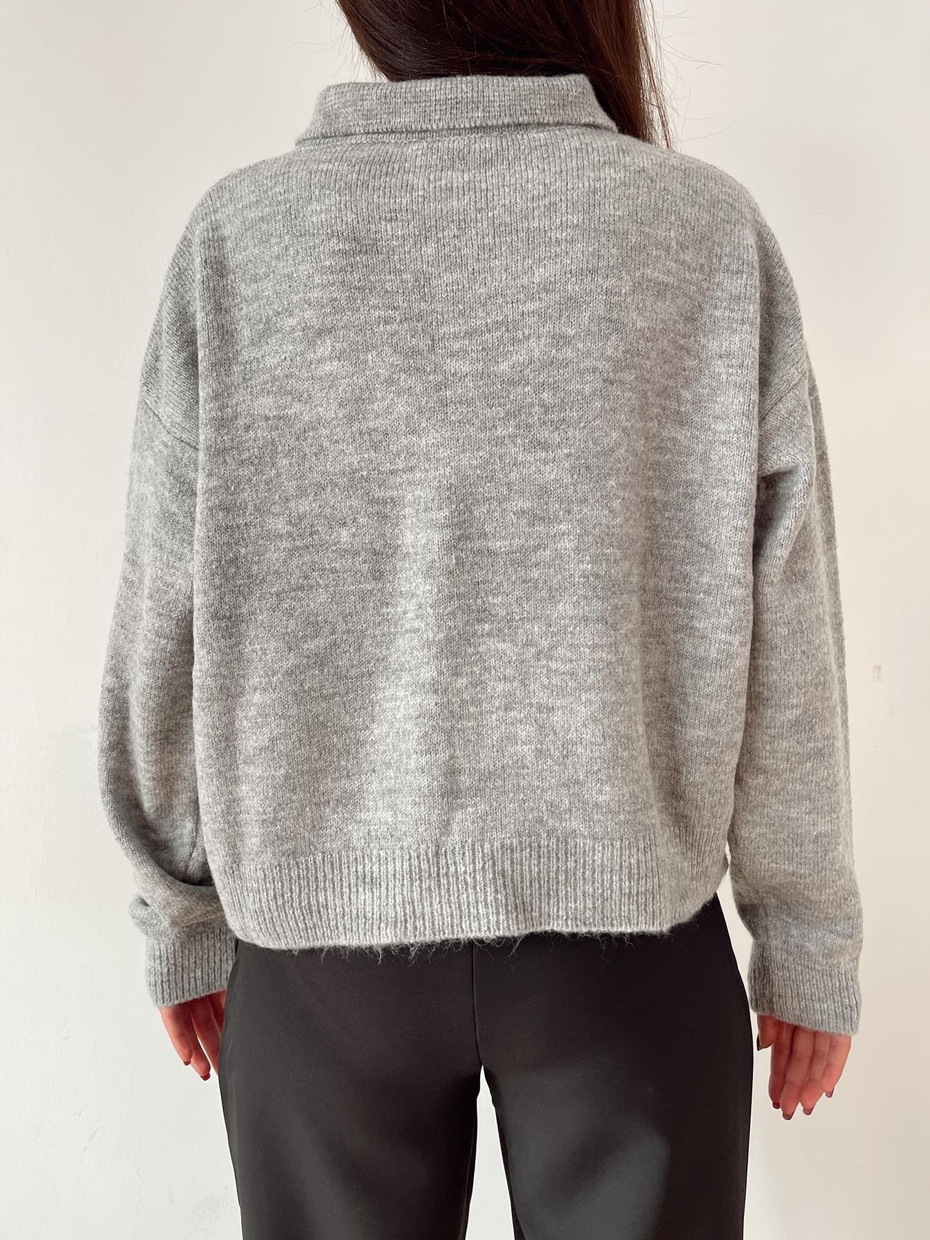 Polo Yaka Düğmeli Kazak GRİ