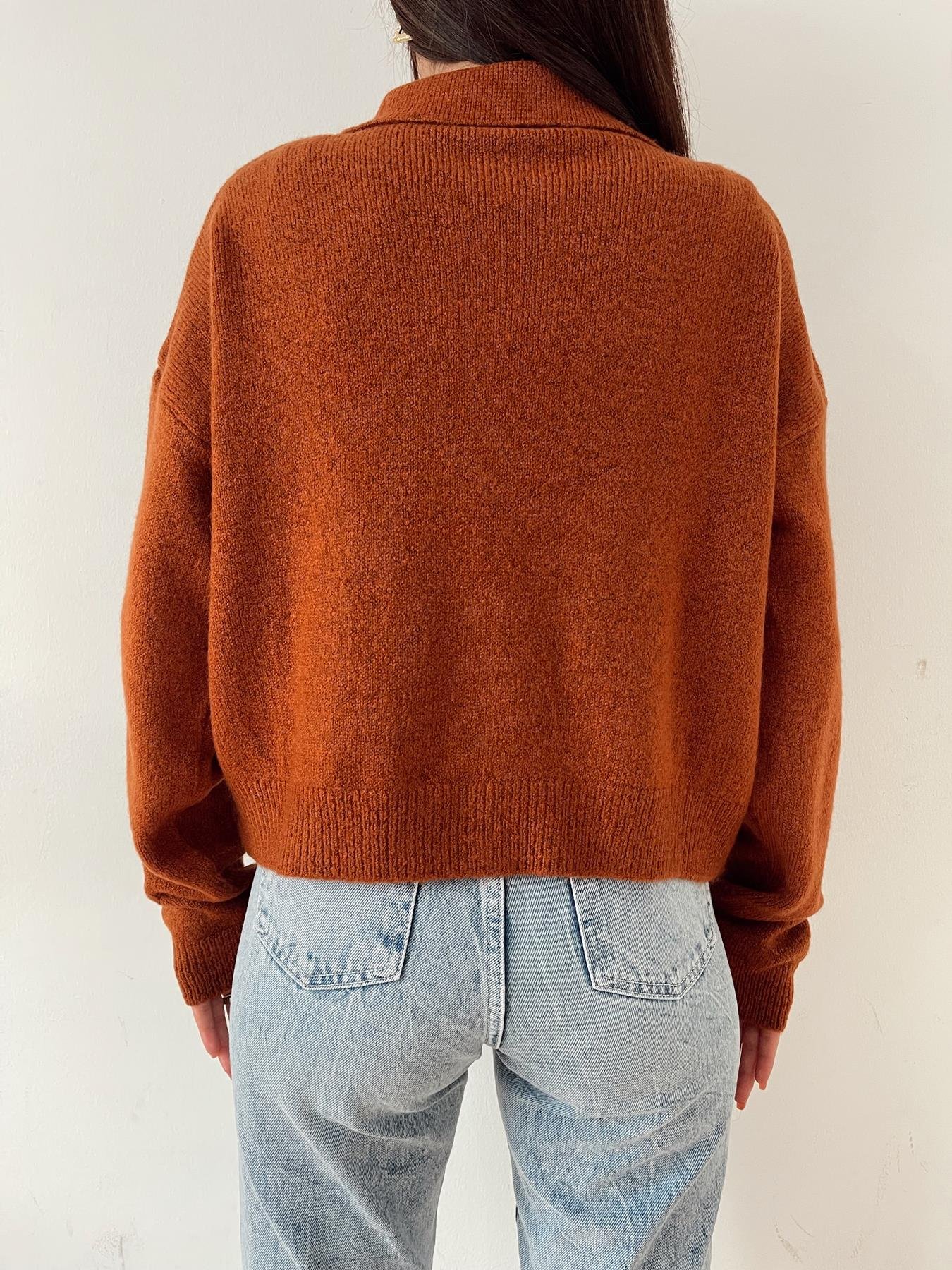 Polo Yaka Düğmeli Kazak KAHVE