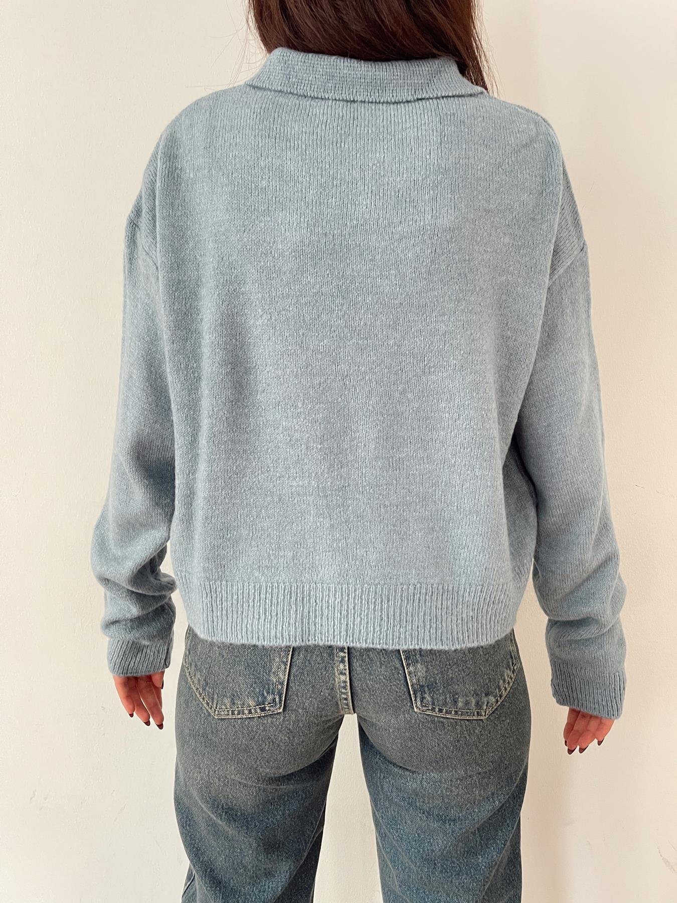 Polo Yaka Düğmeli Kazak MAVİ