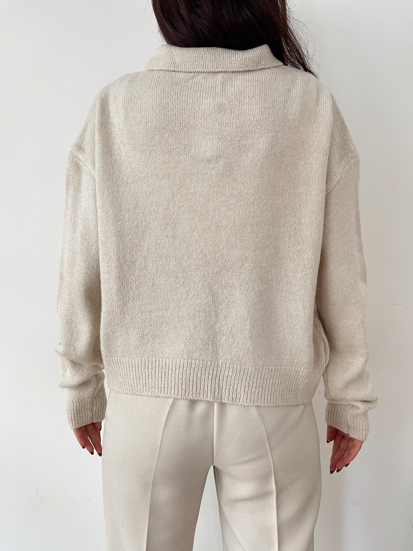 Polo Yaka Düğmeli Kazak TAŞ