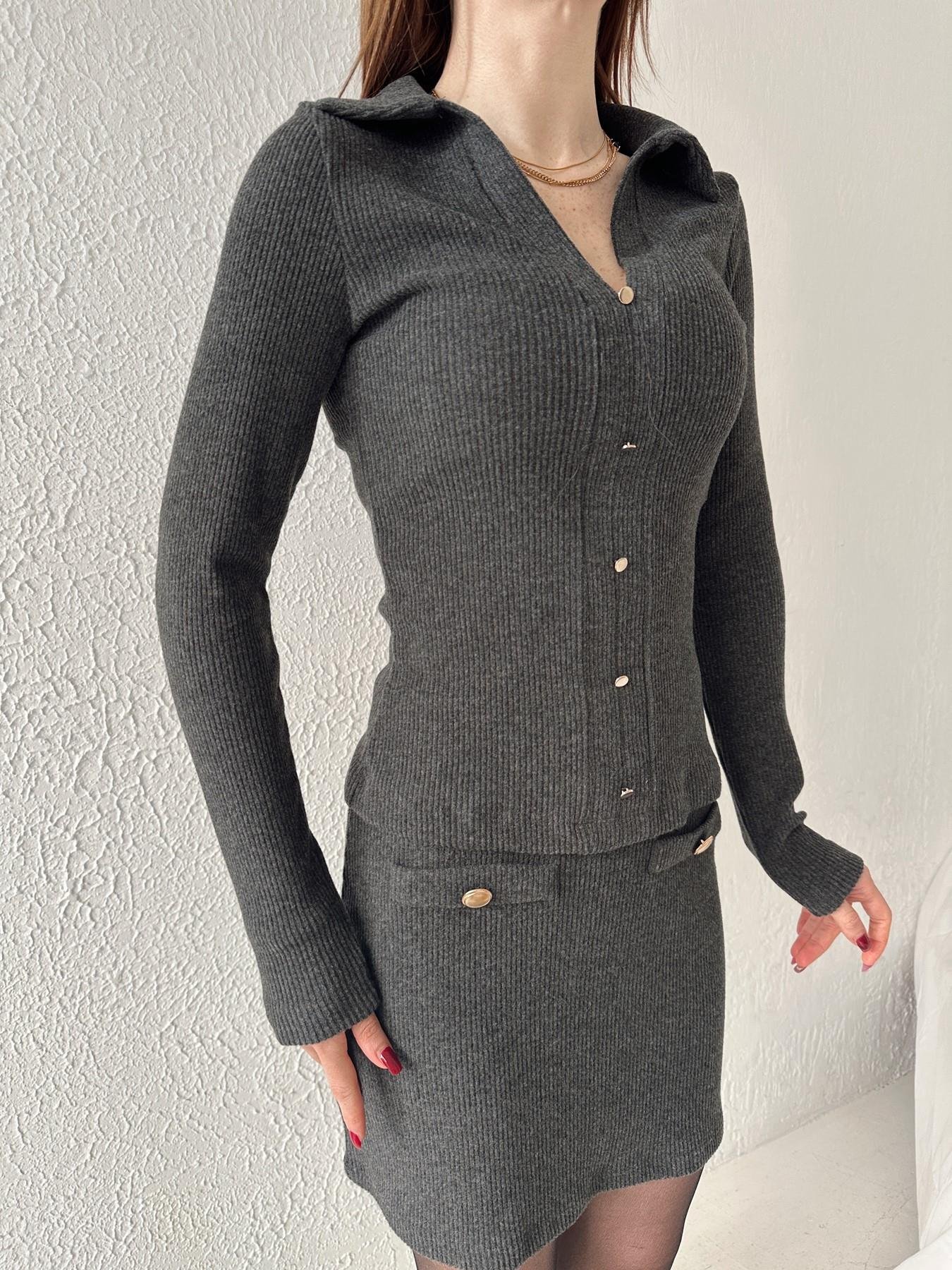 Polo Yaka Gold Düğmeli Bluz ANTRASİT