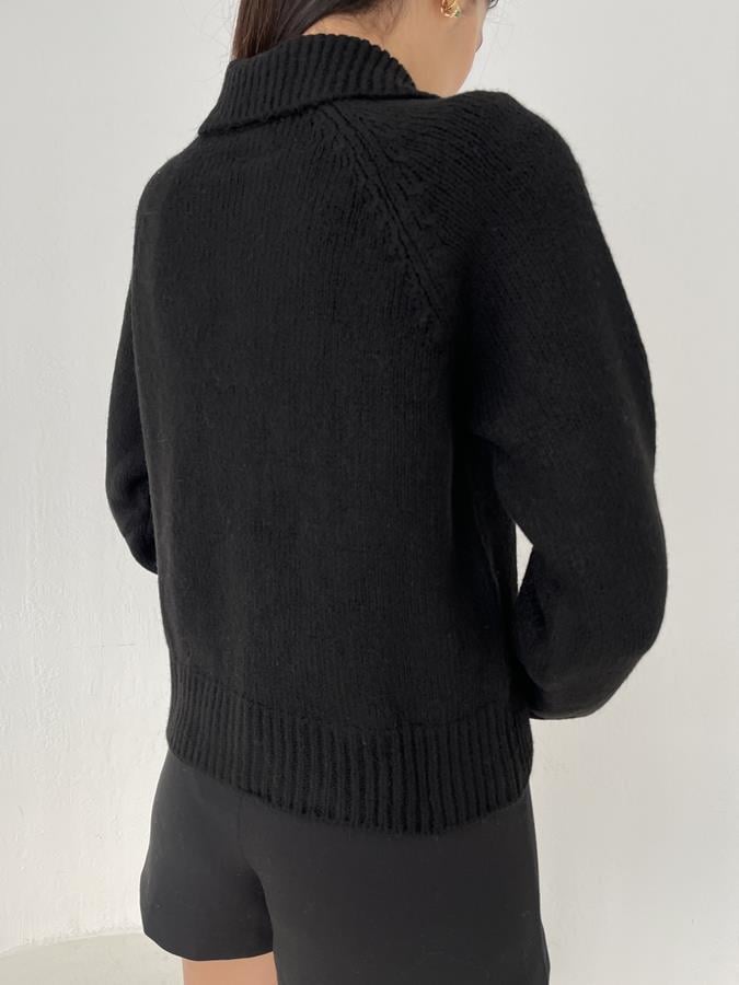 Polo Yaka Taş Düğmeli Hırka SİYAH