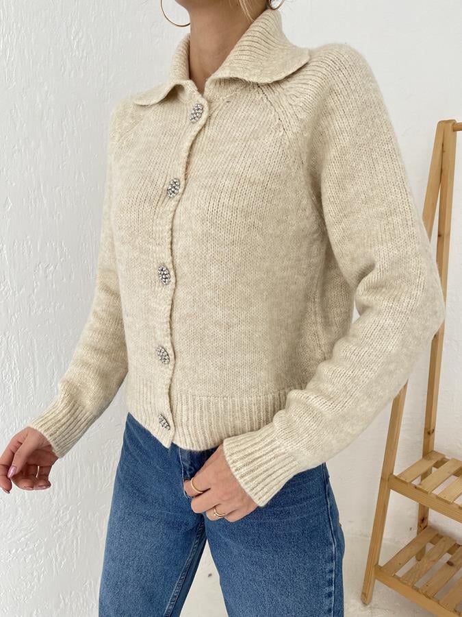 Polo Yaka Taş Düğmeli Hırka TAŞ