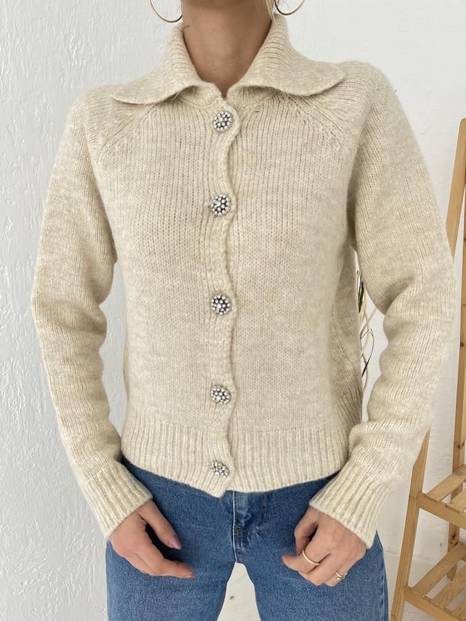 Polo Yaka Taş Düğmeli Hırka TAŞ