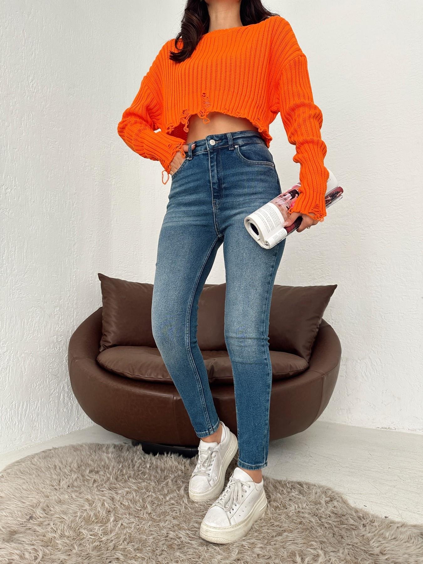 Power Likralı Dar Paça Jean MAVİ