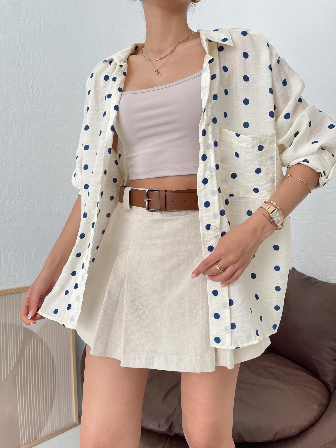 Puantiyeli Gömlek EKRU-LACİ