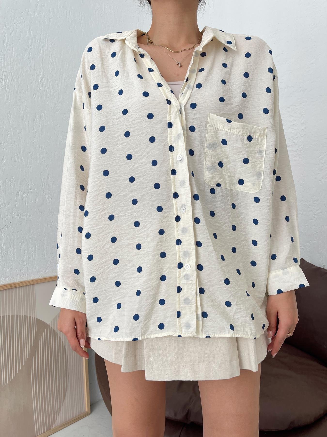 Puantiyeli Gömlek EKRU-LACİ