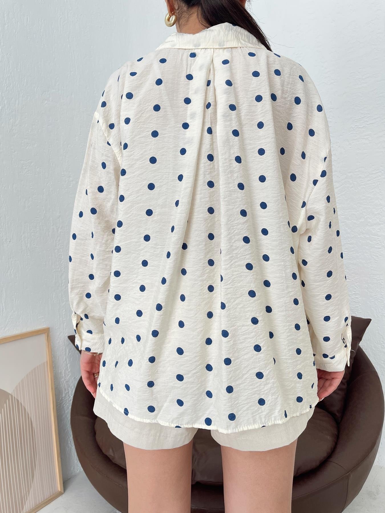 Puantiyeli Gömlek EKRU-LACİ