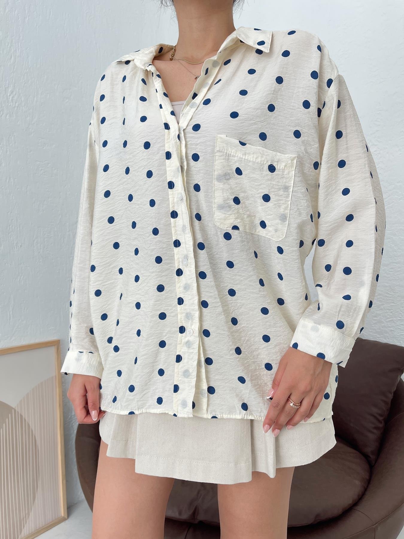 Puantiyeli Gömlek EKRU-LACİ