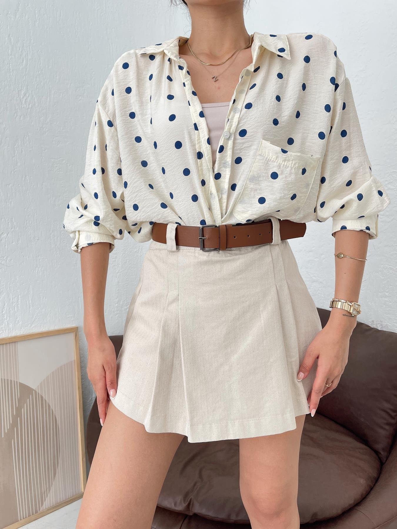 Puantiyeli Gömlek EKRU-LACİ