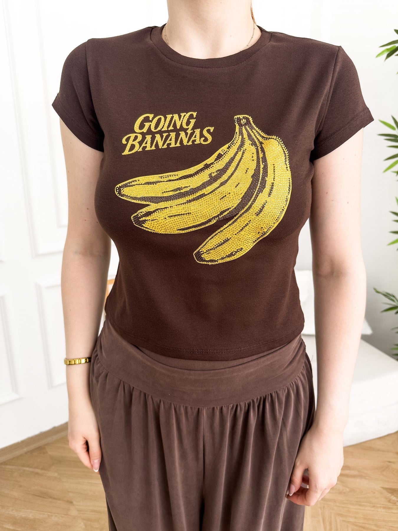 Pullu Muz Baskılı T-shirt Acı kahve
