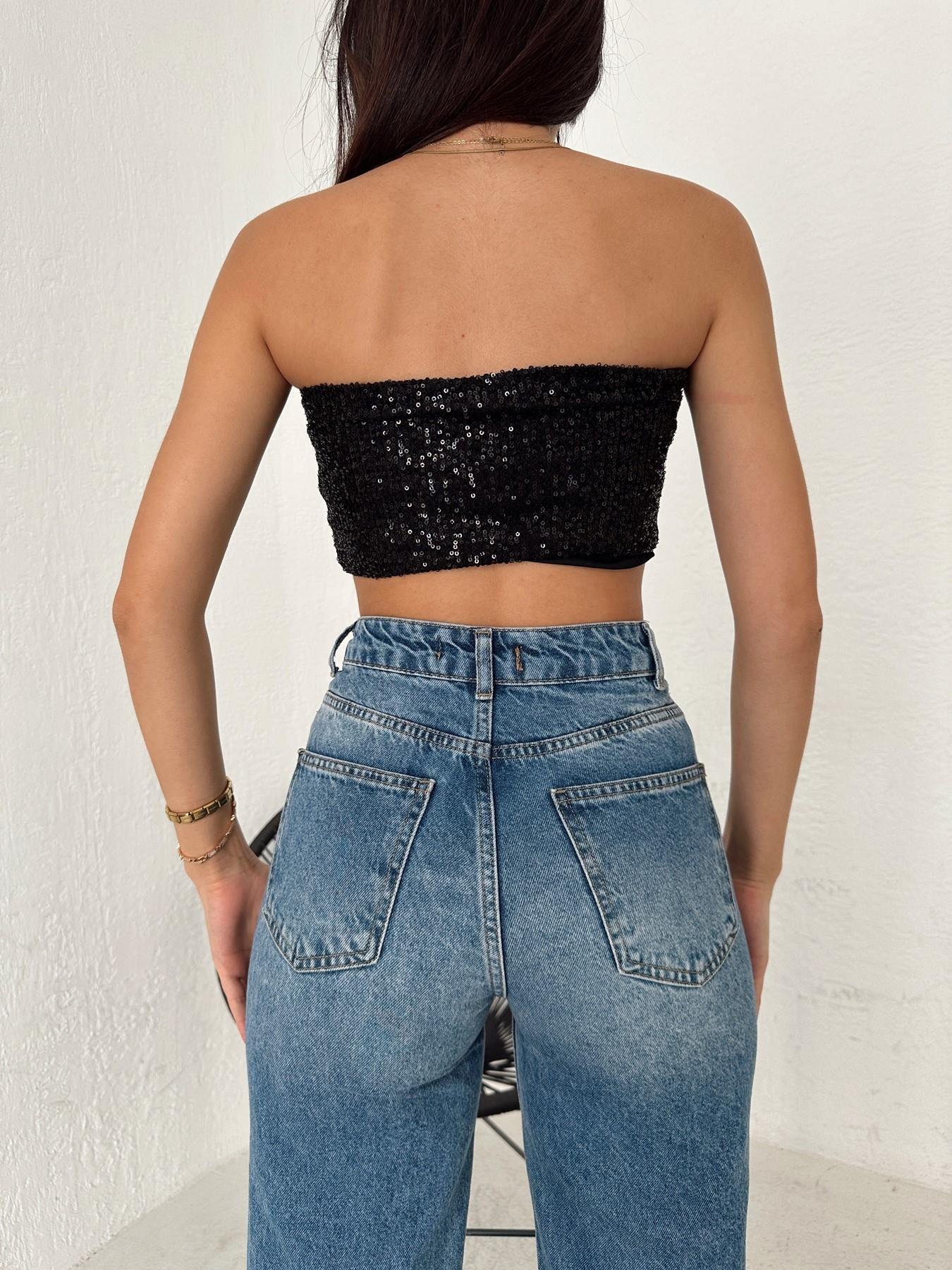 Pullu Straplez Bluz SİYAH