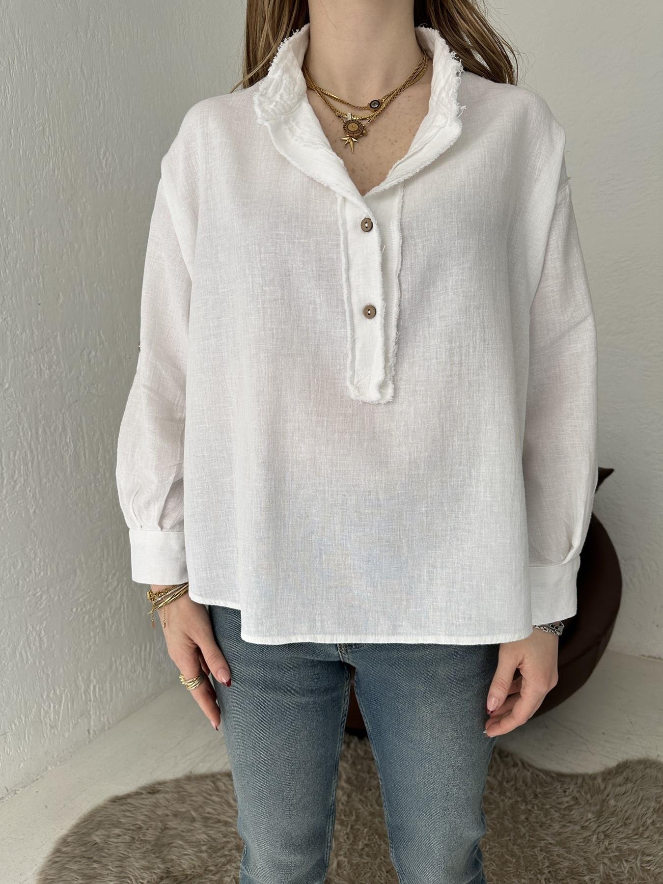 Püsklüllü Bluz Beyaz