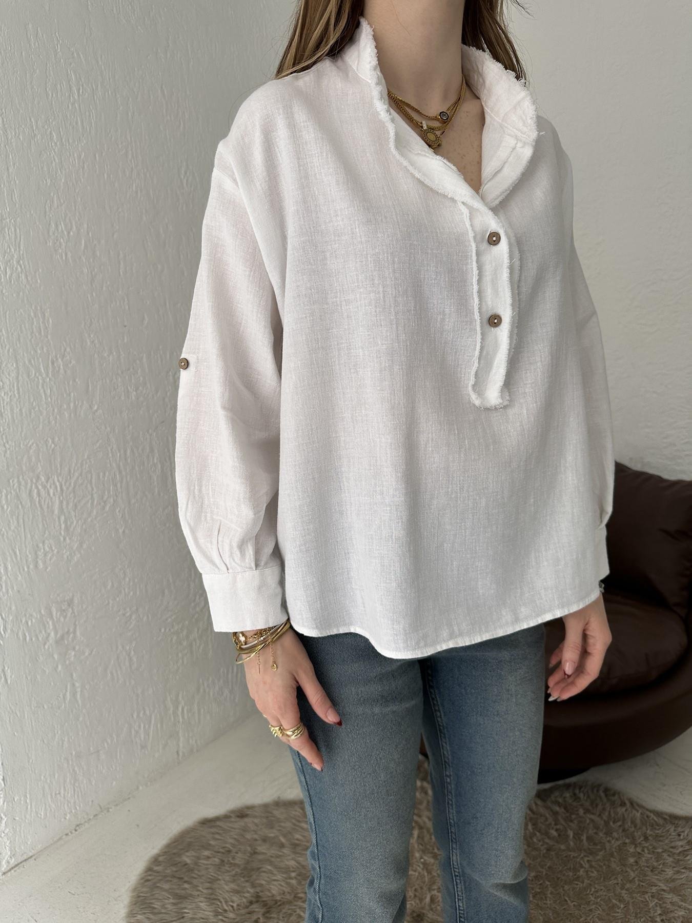 Püsklüllü Bluz Beyaz