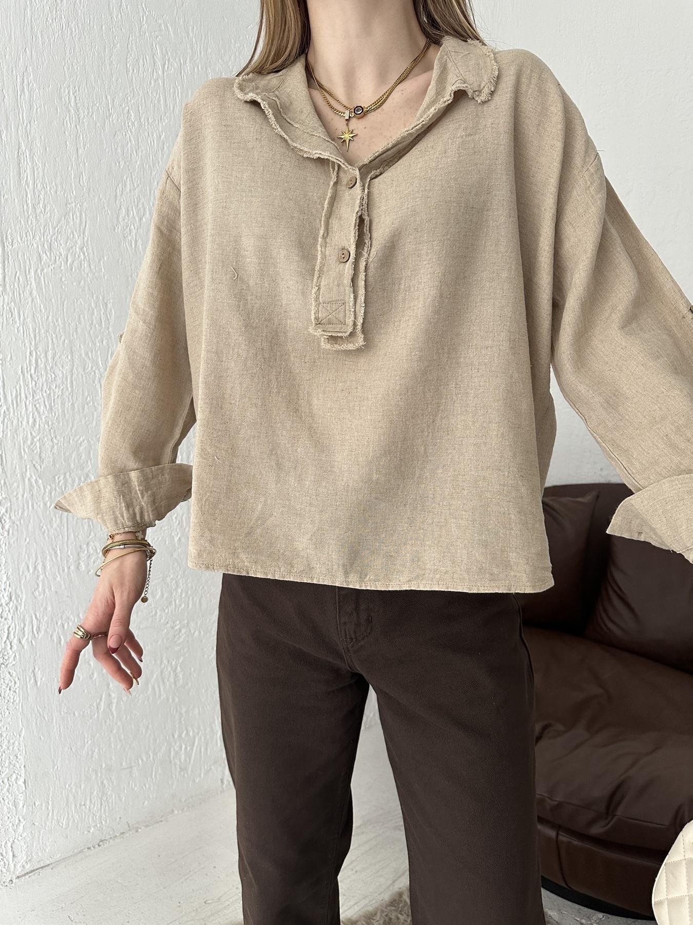 Püsklüllü Bluz Naturel