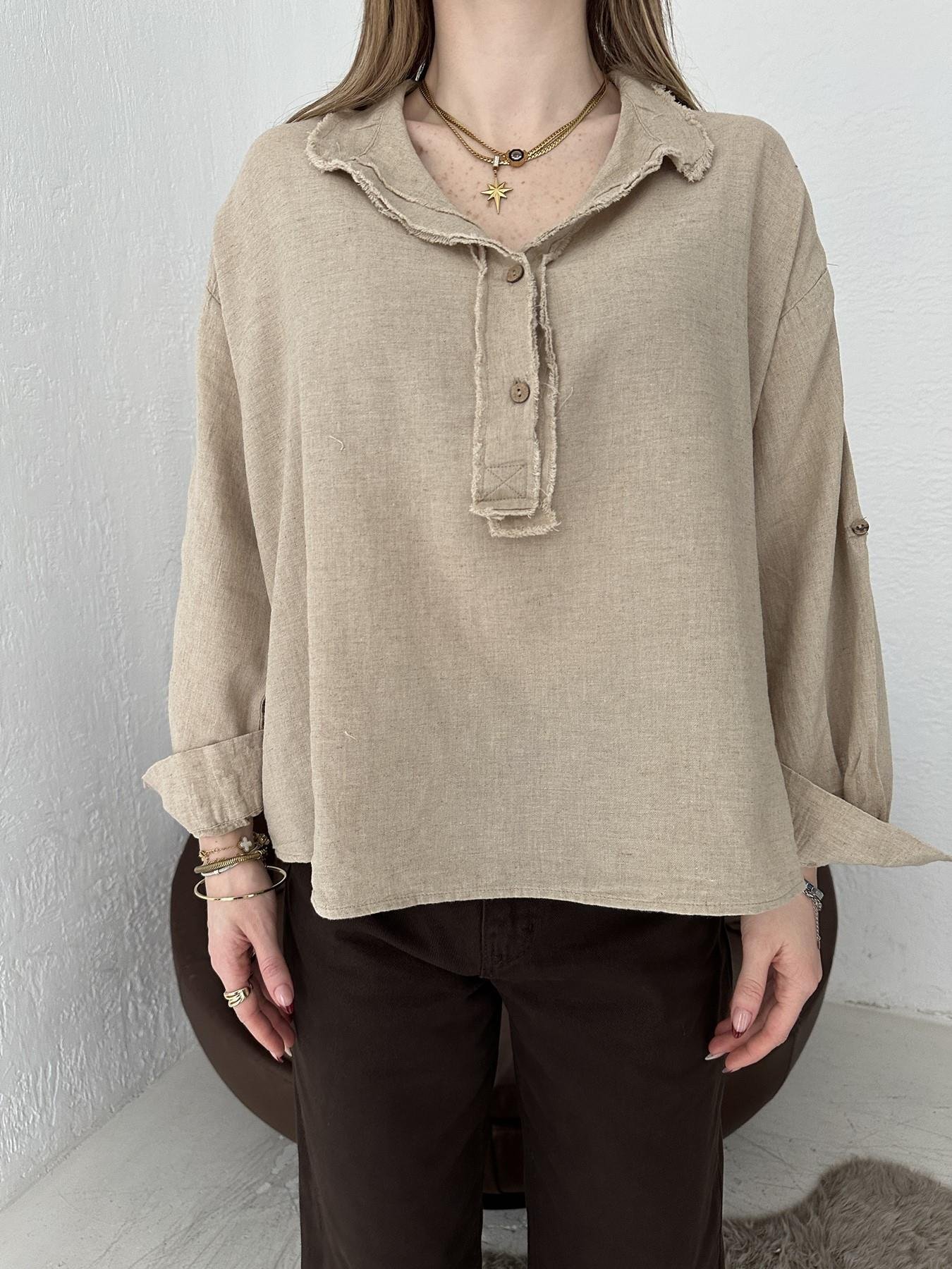 Püsklüllü Bluz Naturel