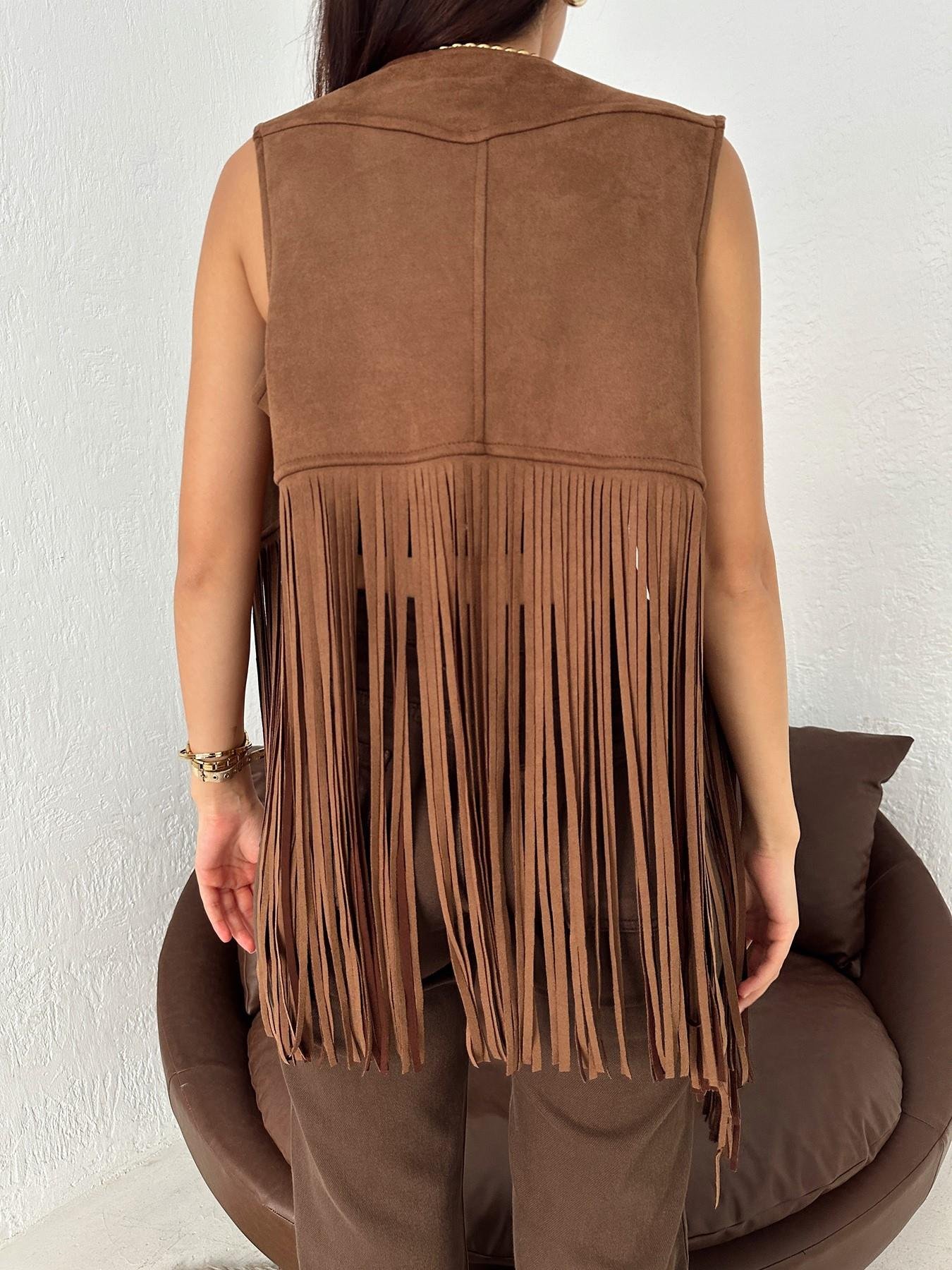 Püsküllü Süet Yelek KAHVE