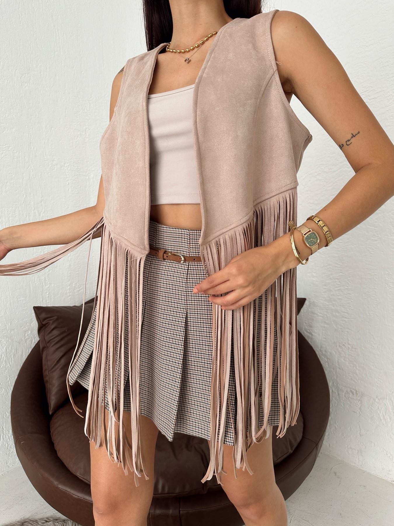 Püsküllü Süet Yelek VİZON