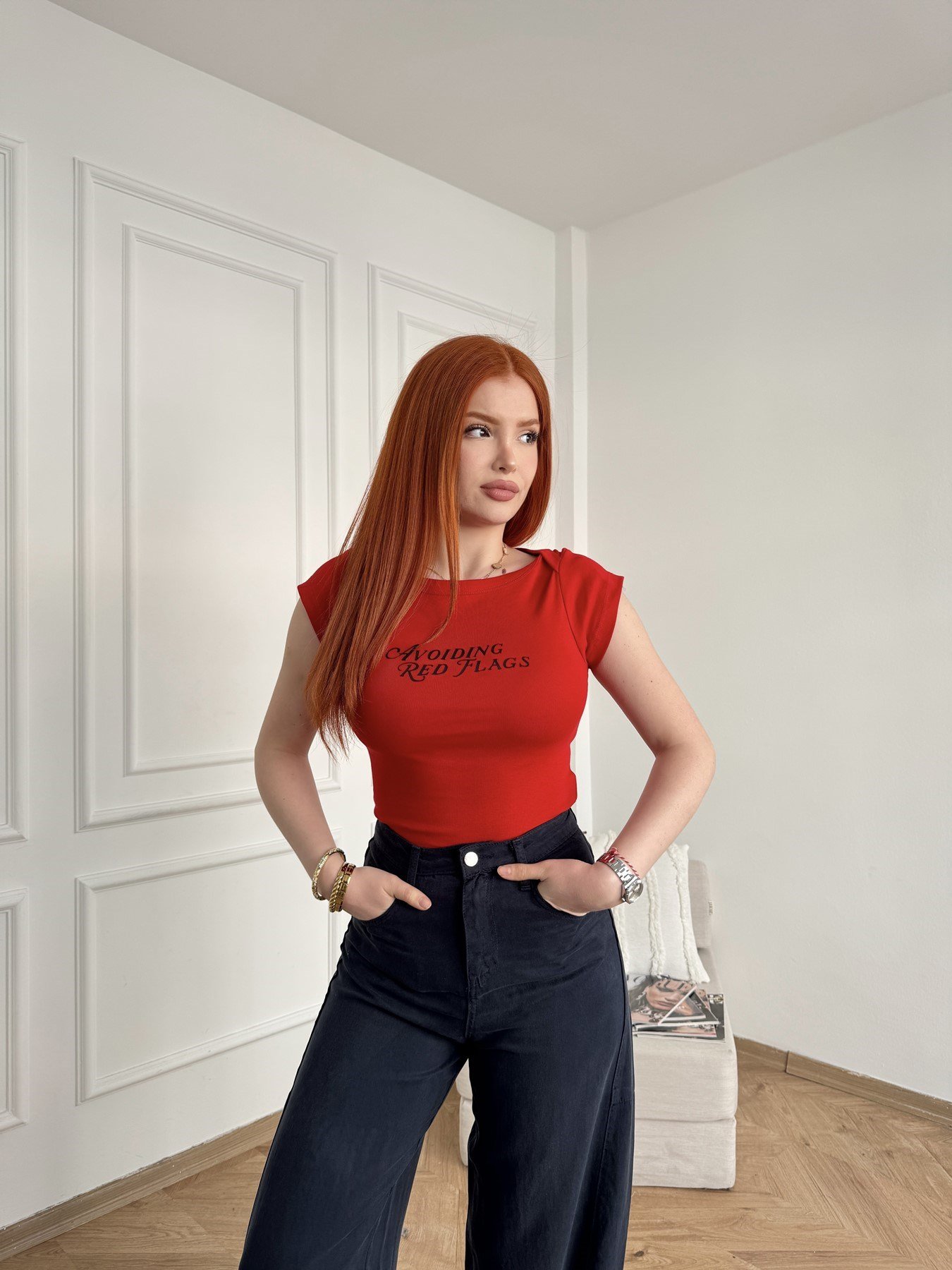 Red Flags Slim Fit T-shirt Kırmızı