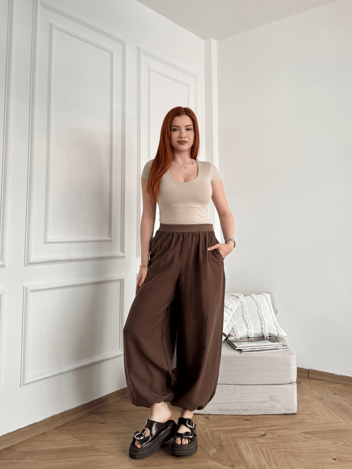 Ribana Belli Paça Lastikli Relax Pantolon Kahve