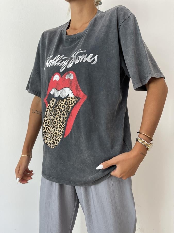 Rolling Stones Yıkamalı Tişört ANTRASİT