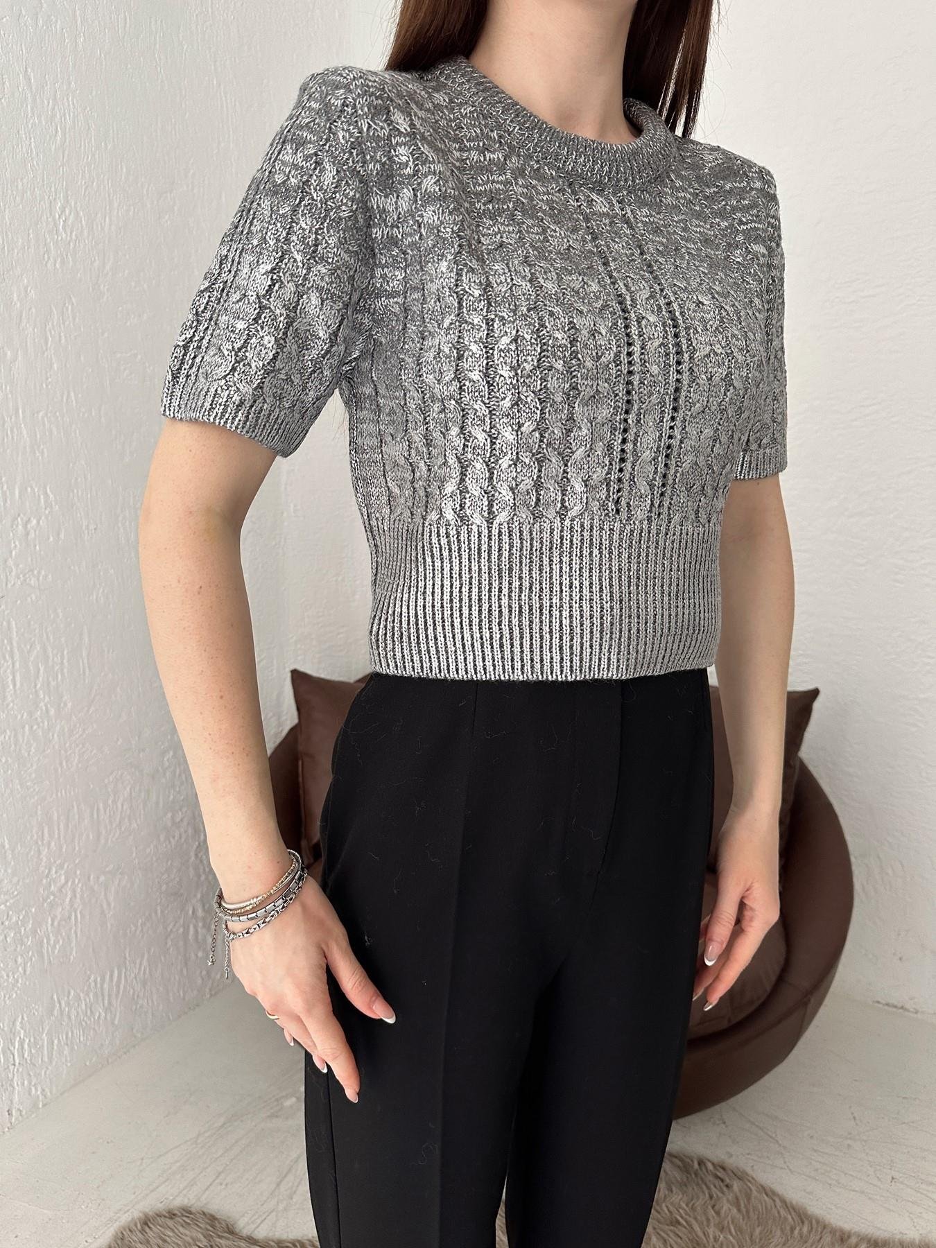 Saç Örgü Kısa Kol Varak Triko ANTRASİT