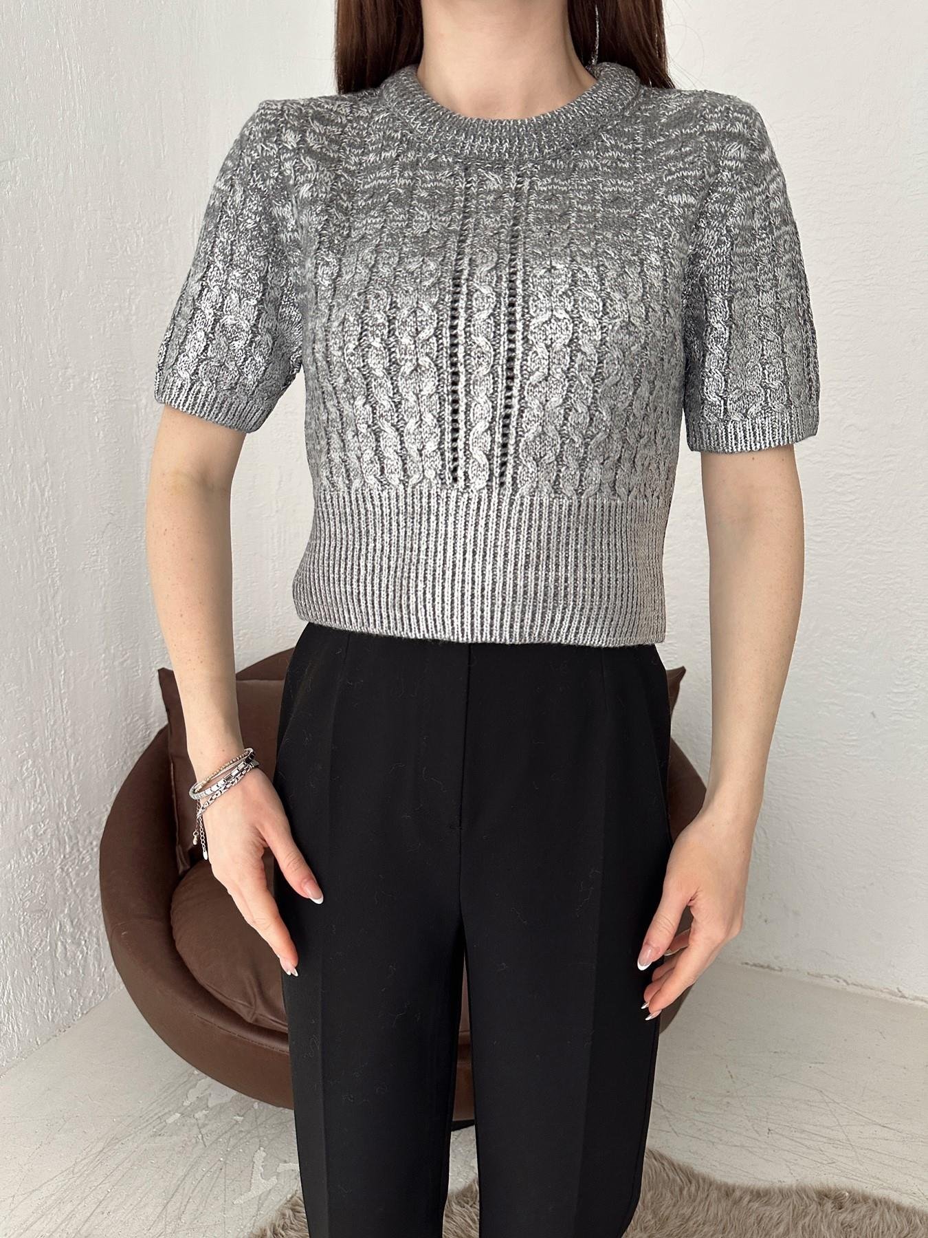 Saç Örgü Kısa Kol Varak Triko ANTRASİT