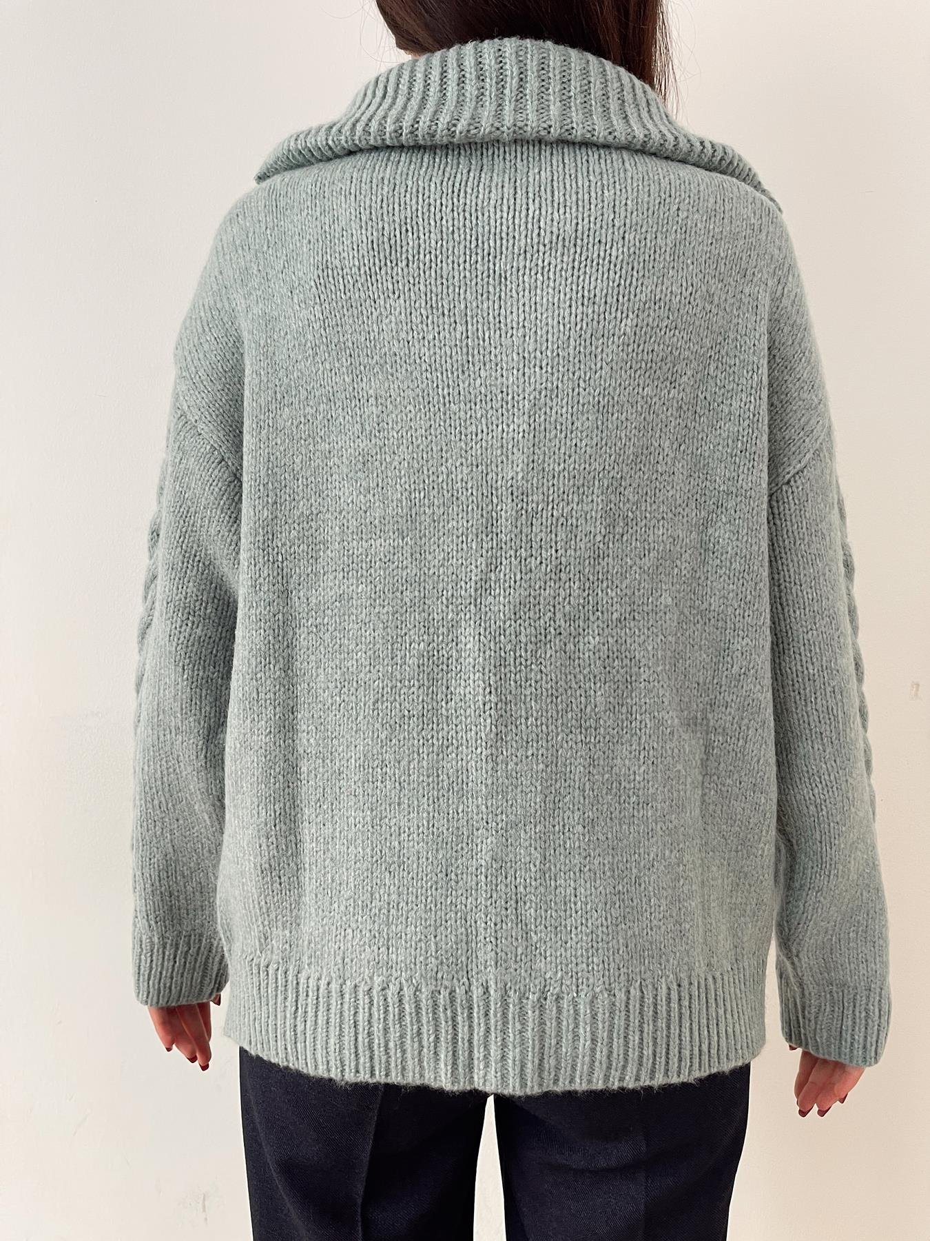 Saç Örgü Polo Yaka Kazak MİNT