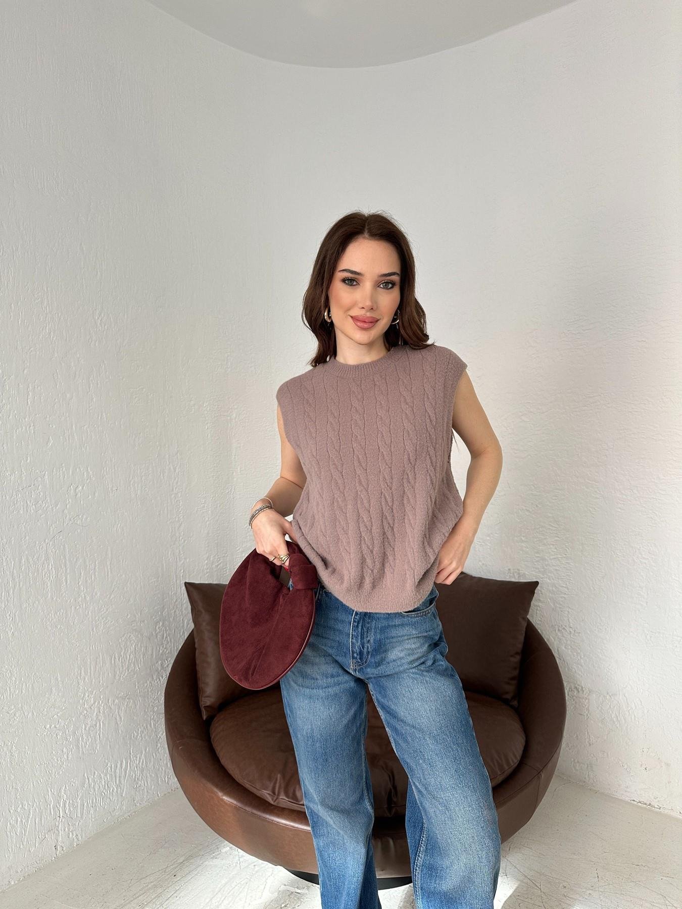 Saç Örgü Yumoş Süveter VİZON