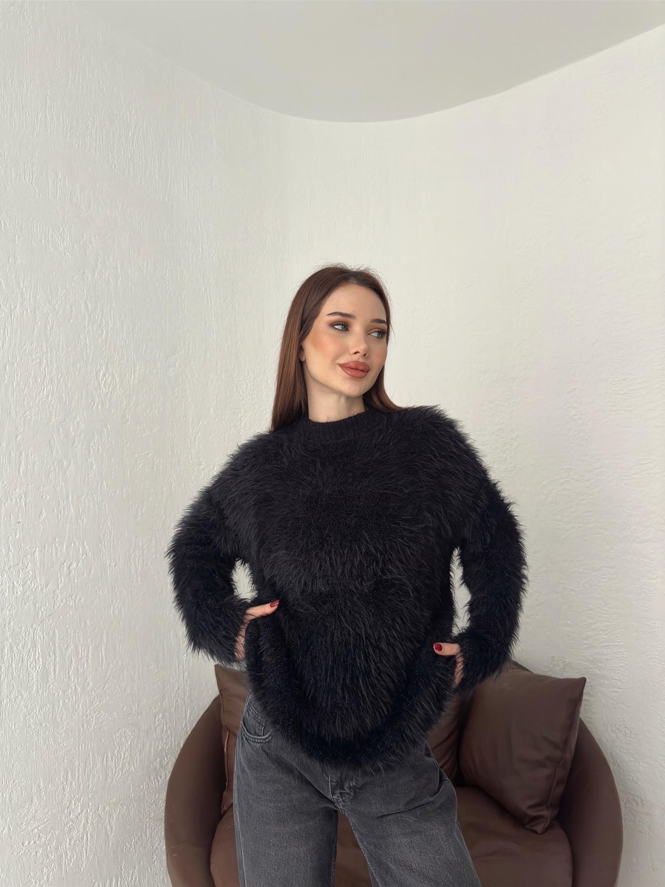 Saçaklı Yumoş Kazak SİYAH