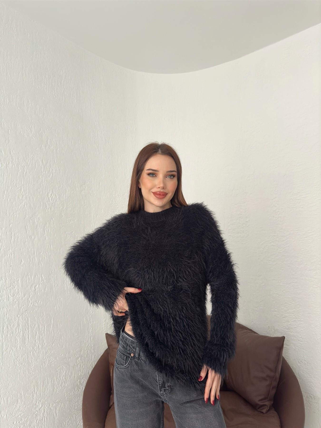 Saçaklı Yumoş Kazak SİYAH