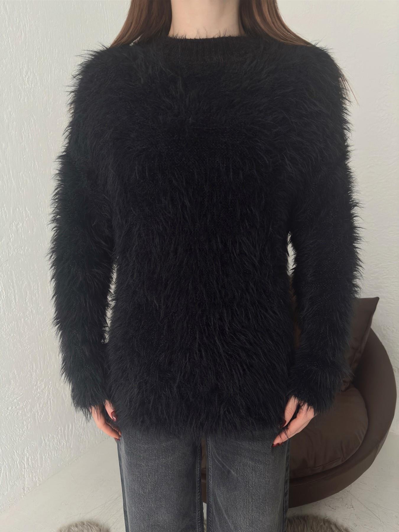 Saçaklı Yumoş Kazak SİYAH