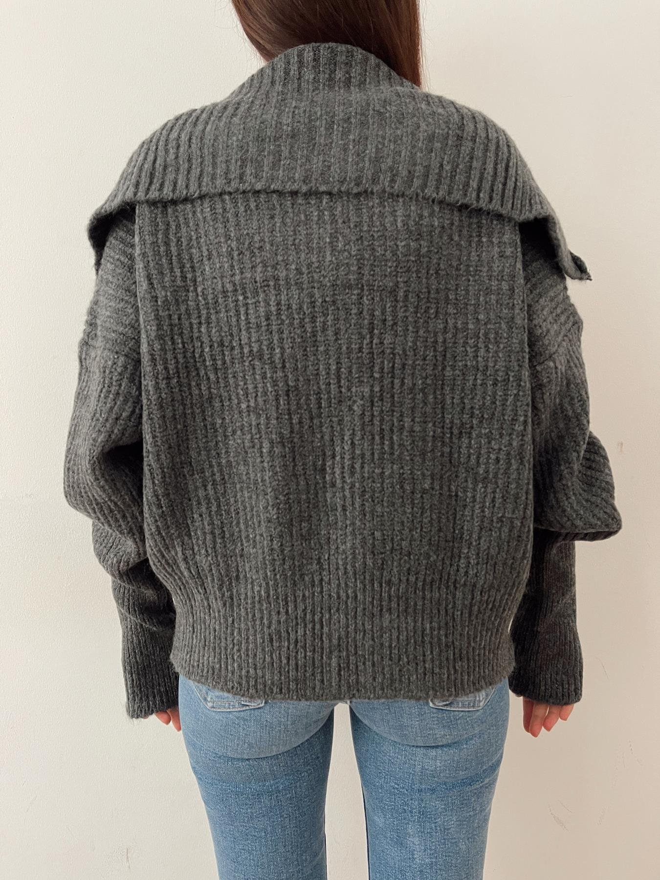 Şal Yaka Fermuarlı Hırka ANTRASİT