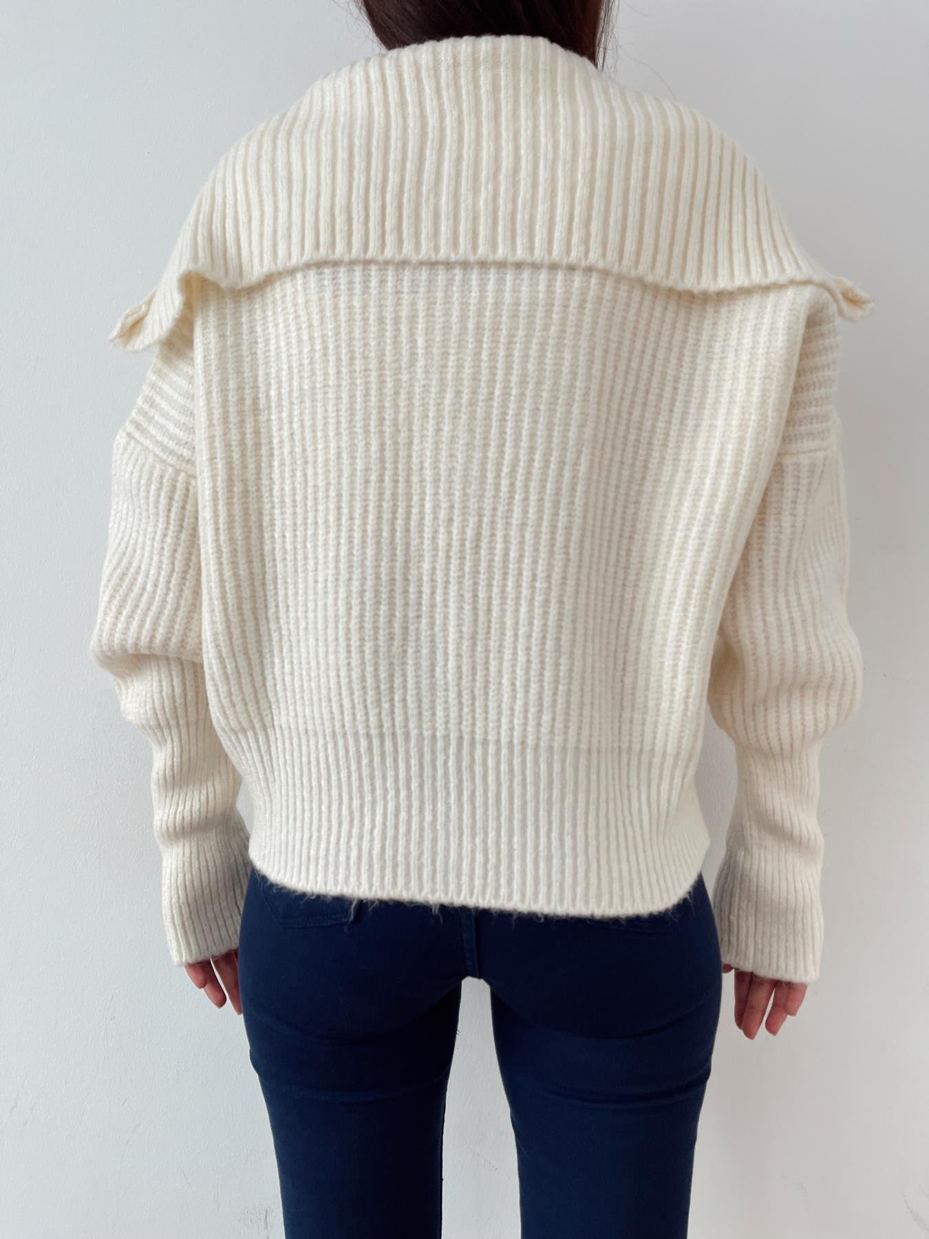 Şal Yaka Fermuarlı Hırka KREM