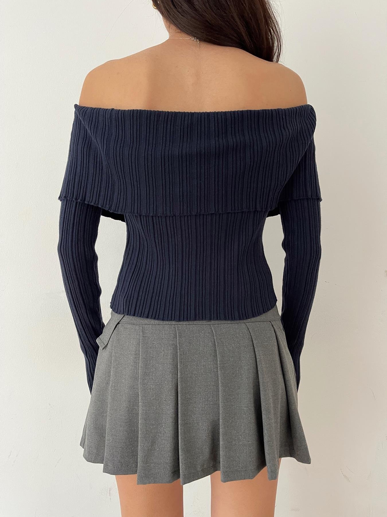 Şal Yaka Fitilli Bluz LACİVERT