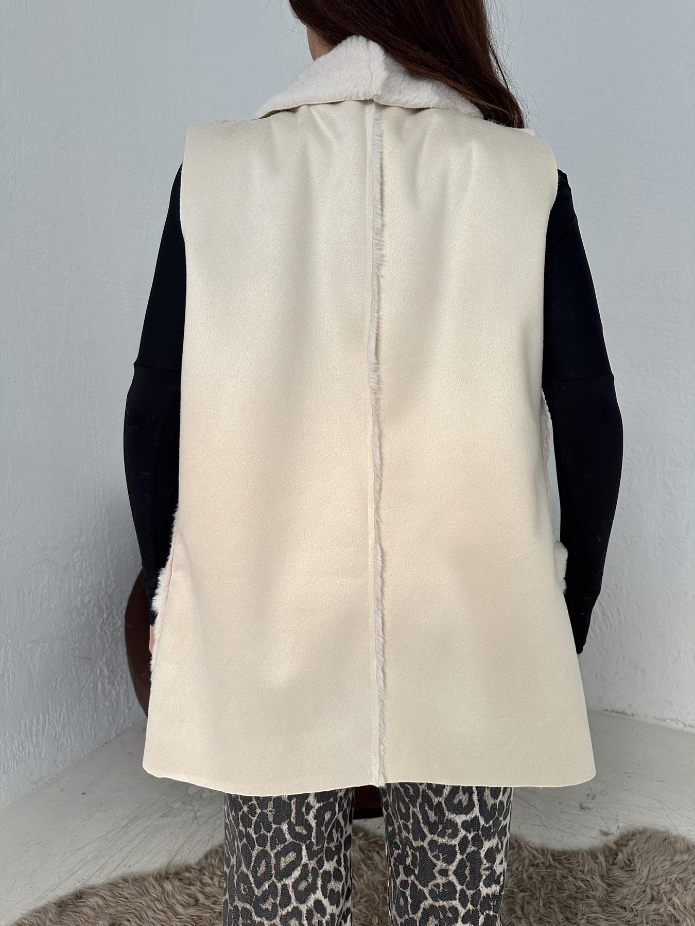 Şal Yaka İçi Kürklü Yelek TAŞ