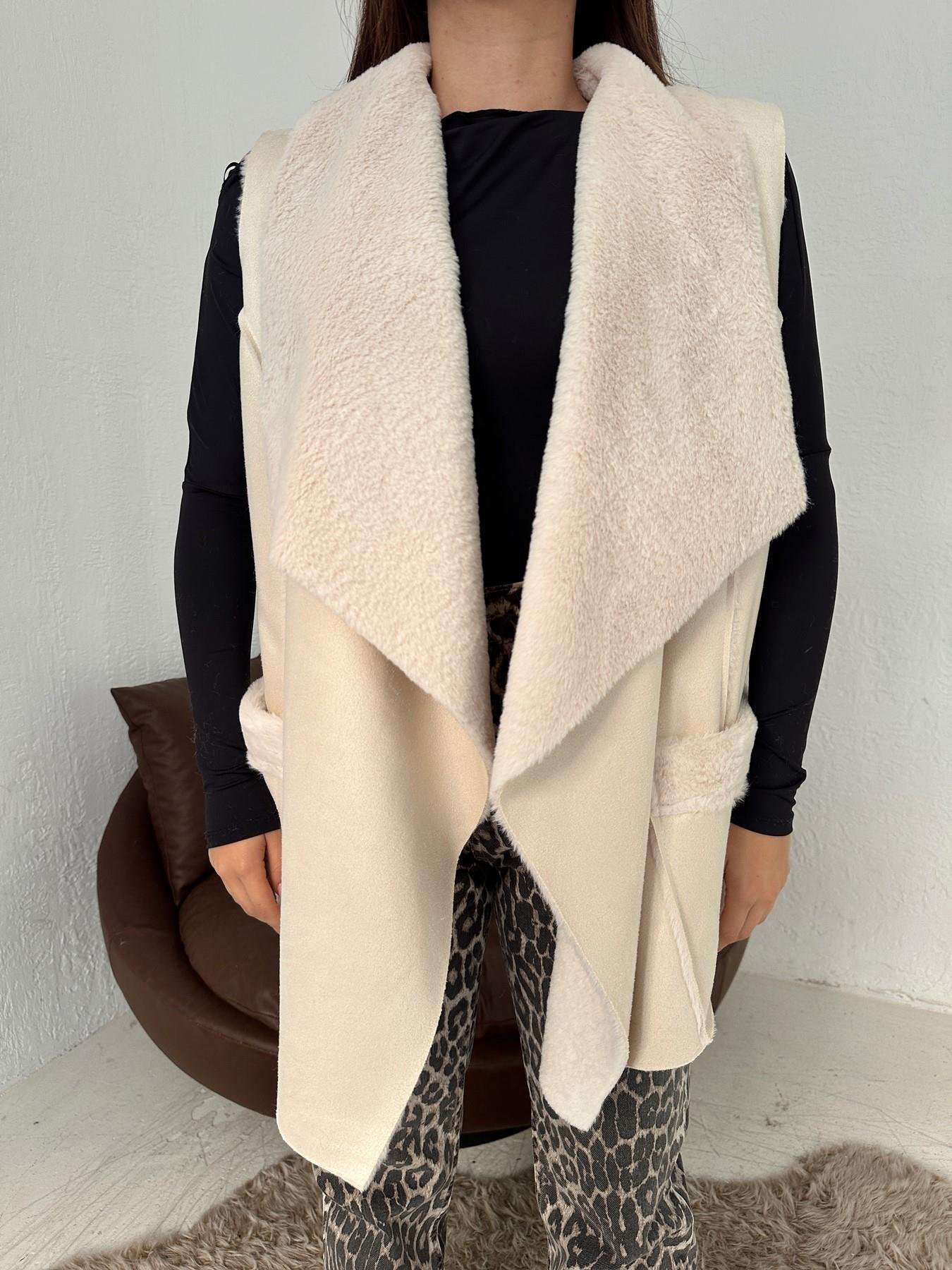 Şal Yaka İçi Kürklü Yelek TAŞ