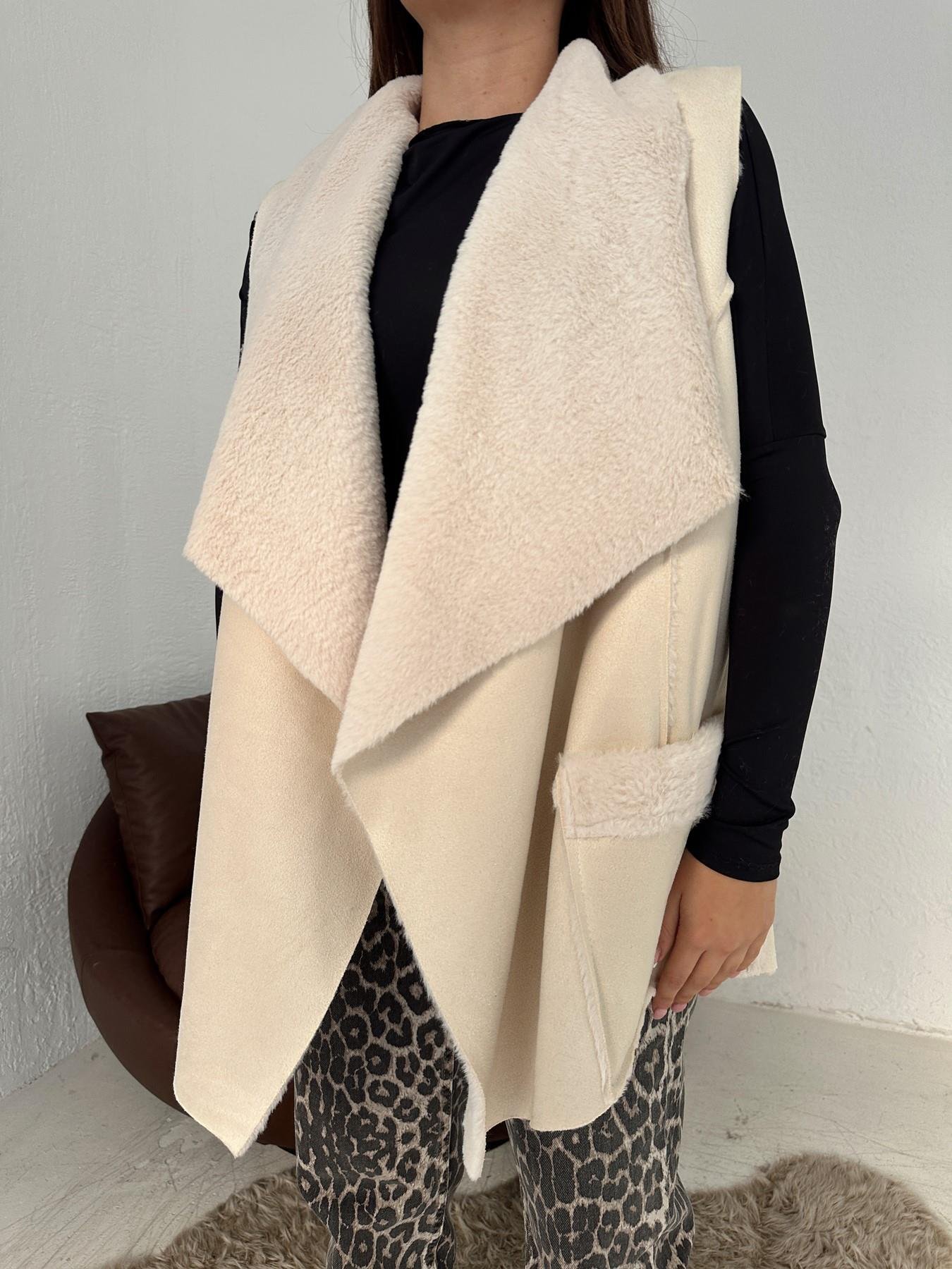 Şal Yaka İçi Kürklü Yelek TAŞ