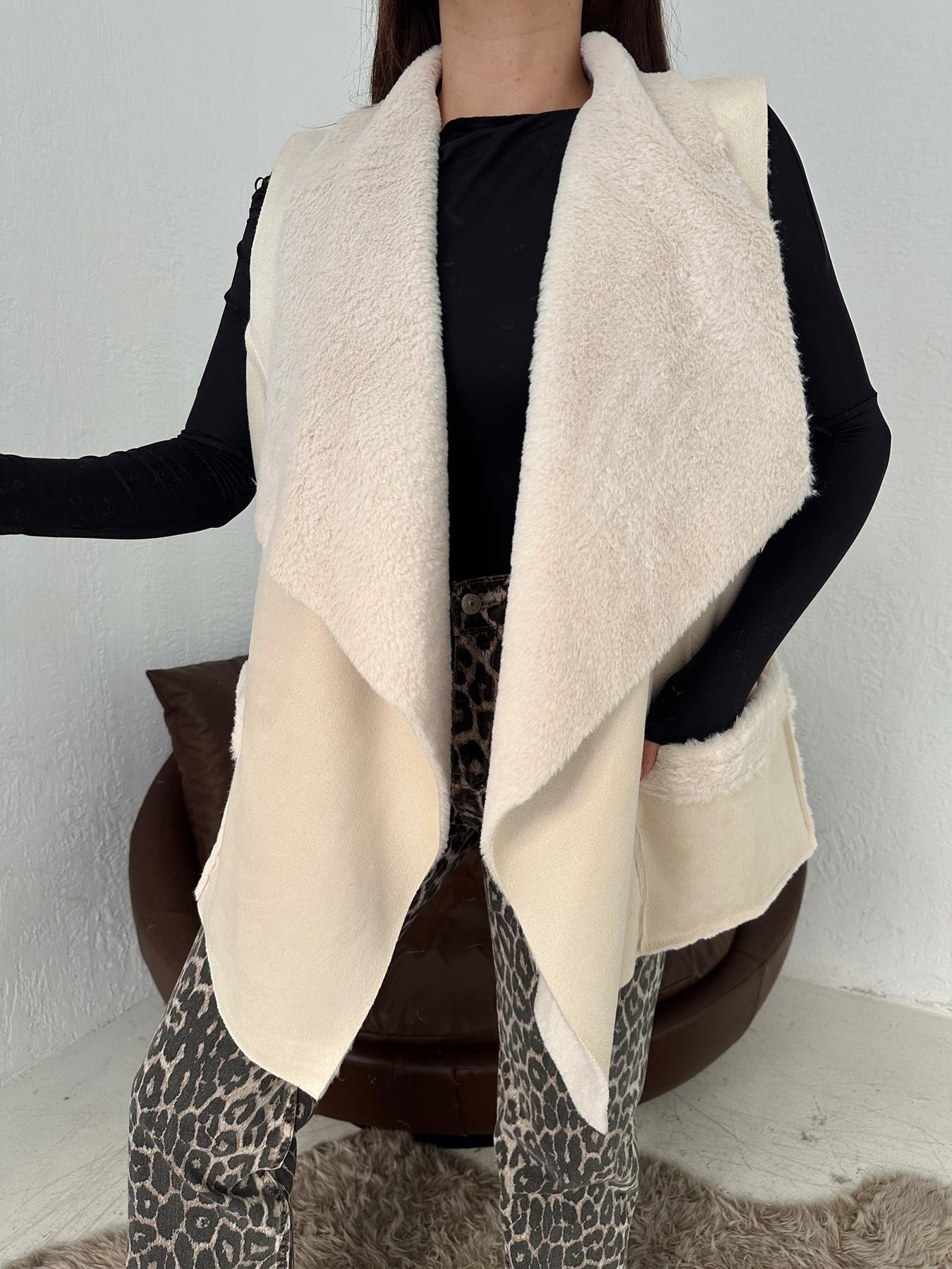 Şal Yaka İçi Kürklü Yelek TAŞ