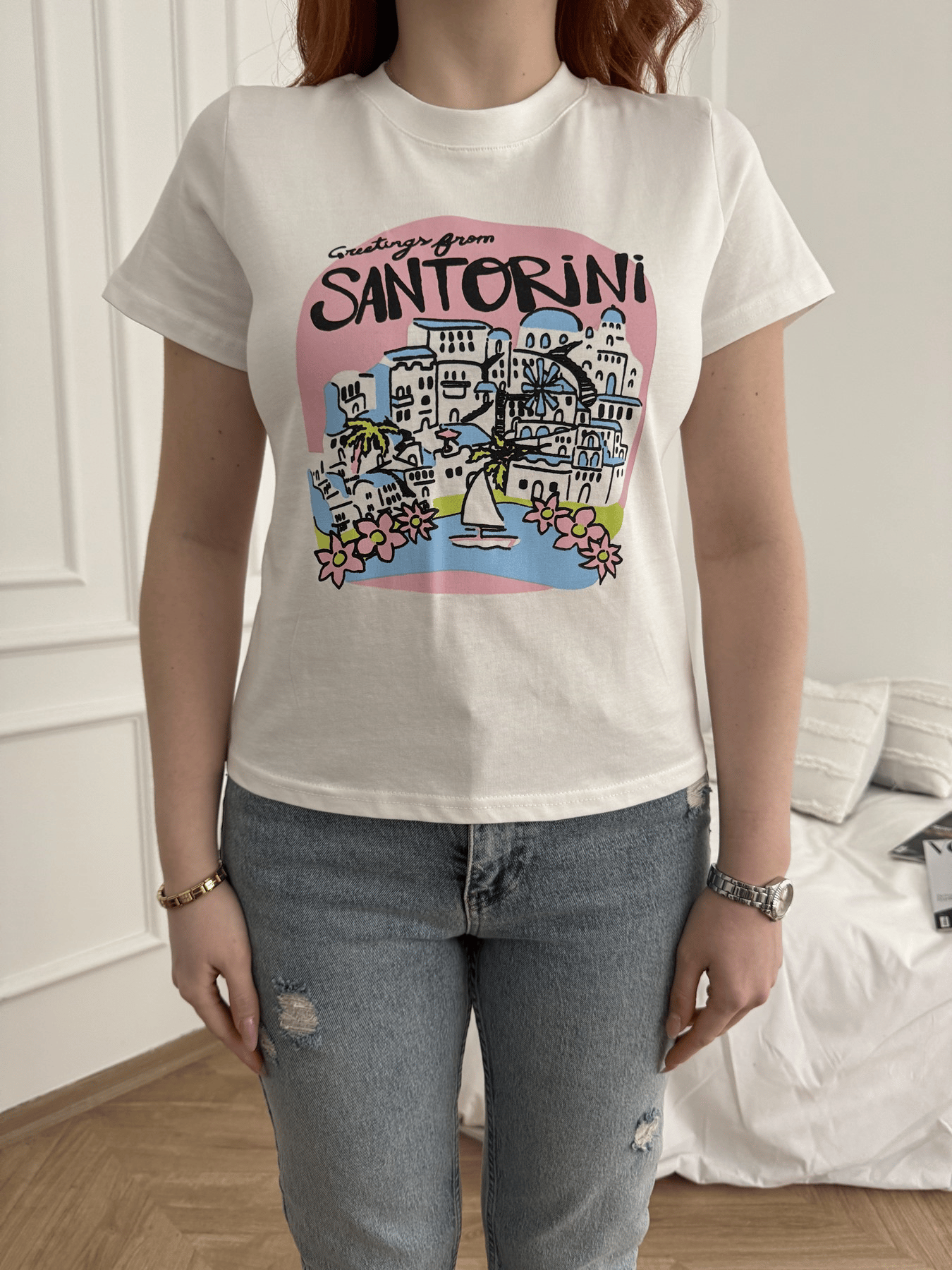 Santorini Basic Fit T-shirt Ekru
