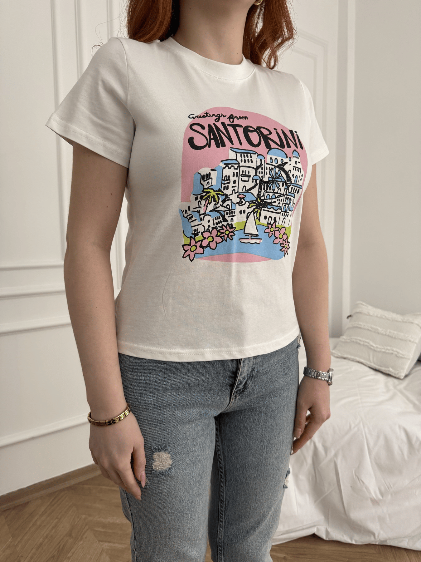 Santorini Basic Fit T-shirt Ekru