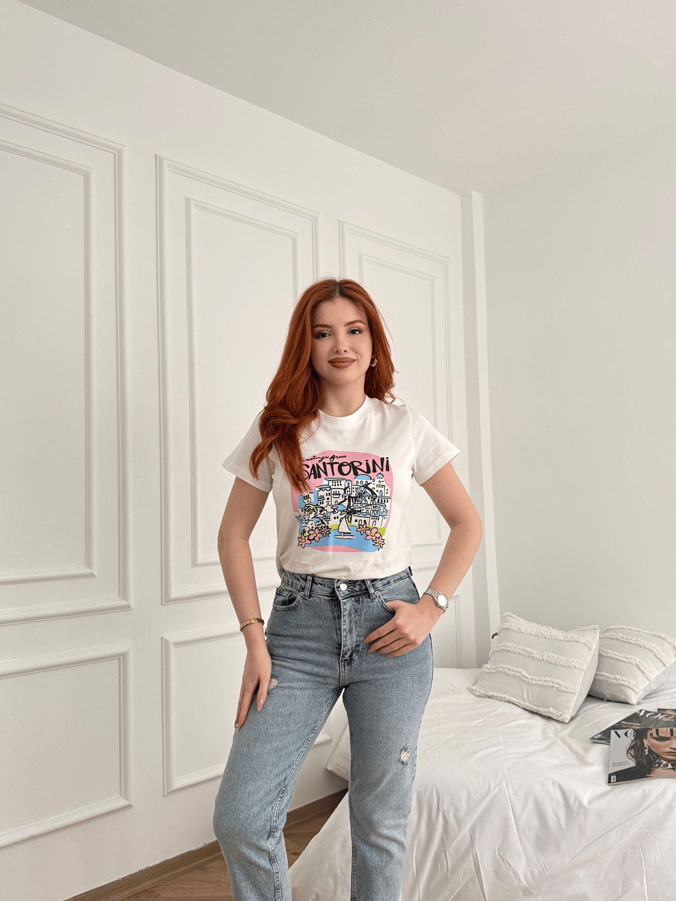 Santorini Basic Fit T-shirt Ekru