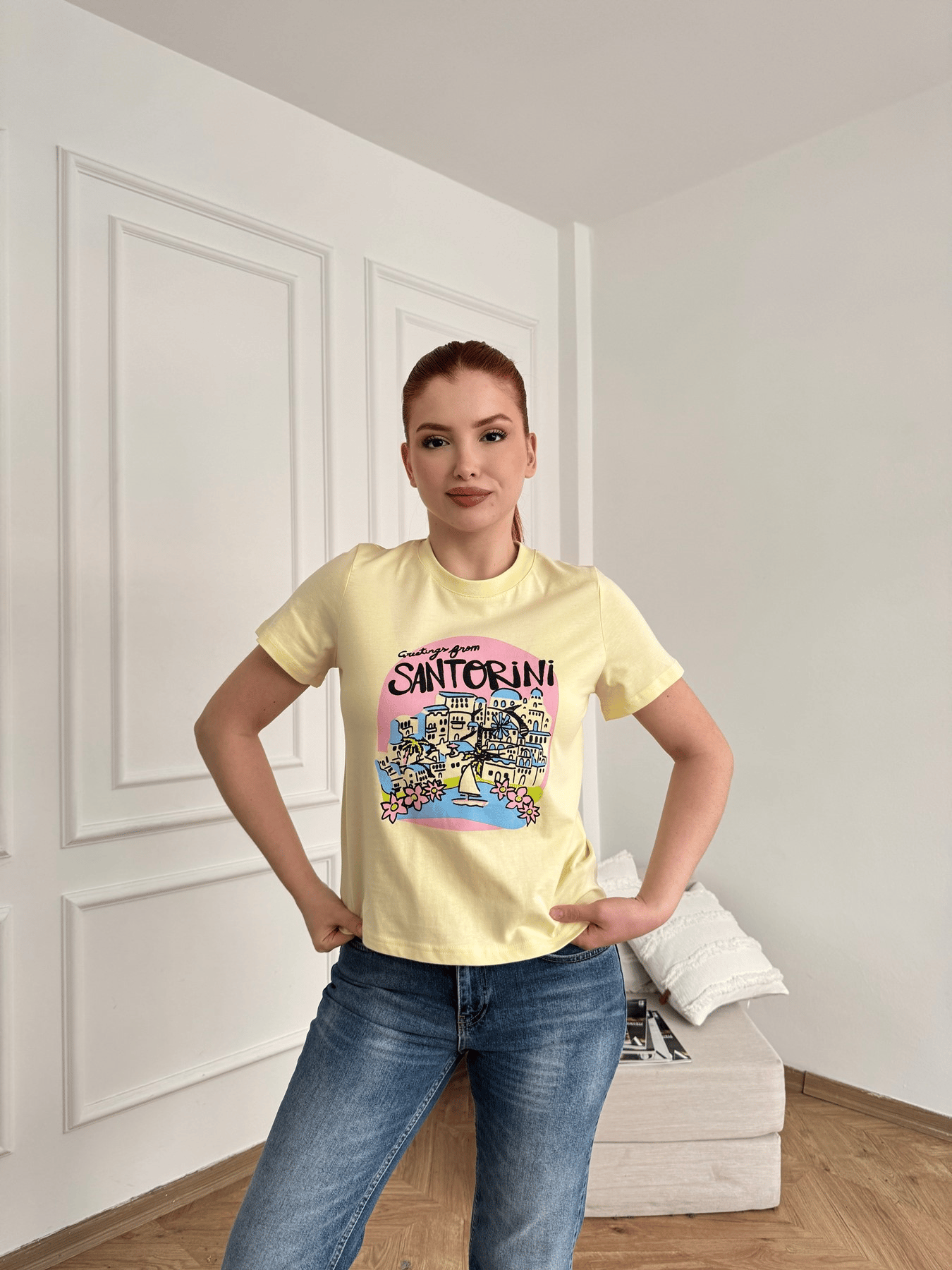 Santorini Basic Fit T-shirt Sarı