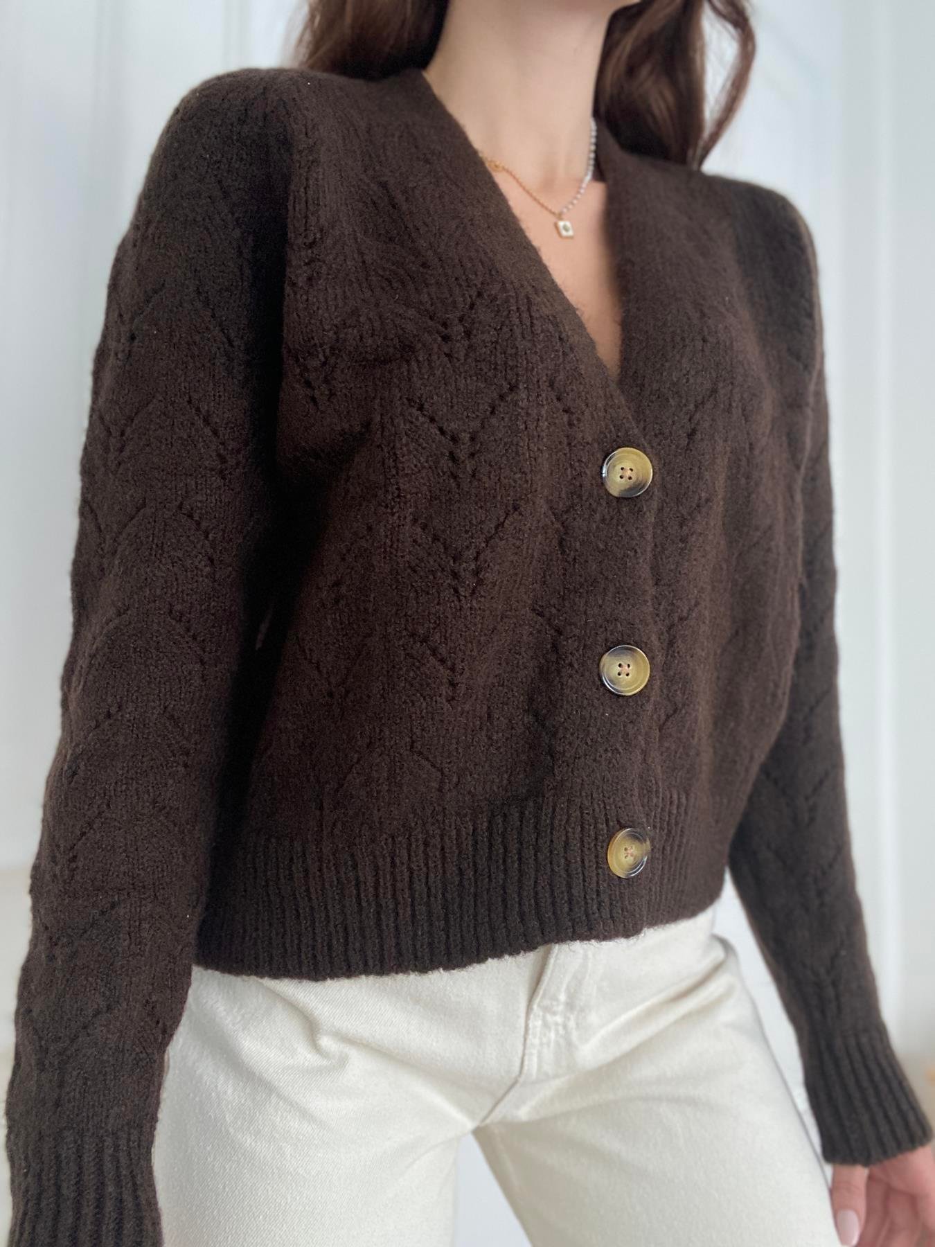 Şardonlu Hırka KAHVE